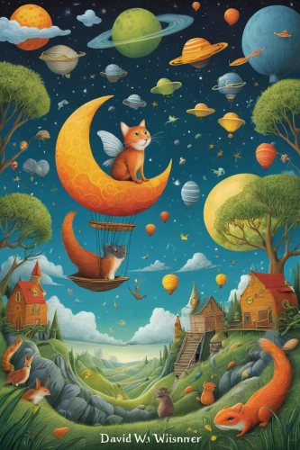 dream world,dreamland,violinist violinist of the moon,fairy world,children's fairy tale,mushroom landscape,herfstanemoon,fantasy picture,fantasia,children's background,astronomer,cd cover,a collection of short stories for children,whimsical animals,mid-autumn festival,pumpkin autumn,fantasy world,fantasy landscape,sci fiction illustration,fantasy art,Illustration,Children,Children 03