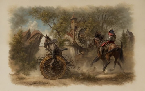 hunting scene,velocipede,cavalry,handcart,covered wagon,don quixote,war bonnet,western riding,man and horses,stagecoach,horse-drawn vehicle,american frontier,pilgrims,cavalry trumpet,old wagon train,game illustration,khokhloma painting,ox cart,horse herder,donkey cart,Game Scene Design,Game Scene Design,Renaissance