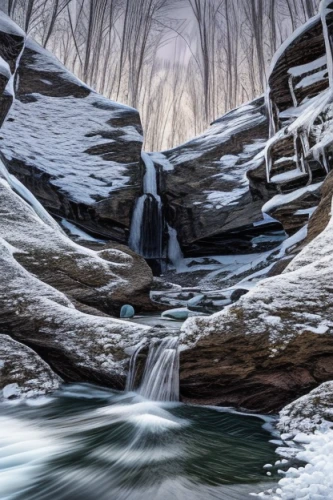 flowing creek,mountain stream,brown waterfall,mountain spring,bridal veil fall,rushing water,ice landscape,water flow,winter landscape,frozen water,flowing water,landscape photography,water flowing,ilse falls,streams,water fall,stream bed,white springs,a small waterfall,paine national park,Realistic,Landscapes,Frozen Wilderness