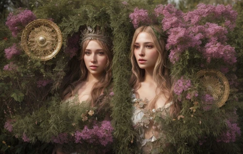 wreath of flowers,girl in a wreath,mirror in the meadow,twin flowers,girl in flowers,floral wreath,blooming wreath,golden wreath,elven flower,flowers png,faery,photomanipulation,the lavender flower,three flowers,elven forest,faerie,fairy forest,floral frame,flora,fantasy portrait,Game Scene Design,Game Scene Design,Realistic