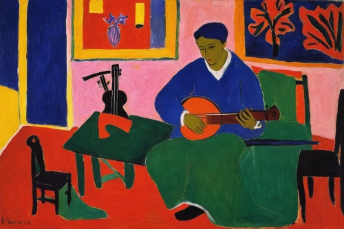 woman sitting,woman playing,jazz guitarist,musicians,itinerant musician,man with saxophone,braque francais,blues and jazz singer,woman playing violin,musician,guitar player,cavaquinho,guitarist,cellist,saxophone playing man,picasso,classical guitar,concert guitar,guitar,string instrument,Art,Artistic Painting,Artistic Painting 40