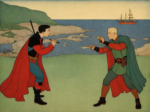 sword fighting,cool woodblock images,oriental painting,stage combat,swordsmen,orientalism,vintage illustration,quarterstaff,dispute,shamisen,confrontation,caravel,book illustration,seafaring,shakuhachi,taijiquan,wing chun,korean history,monks,japanese martial arts,Illustration,Retro,Retro 17