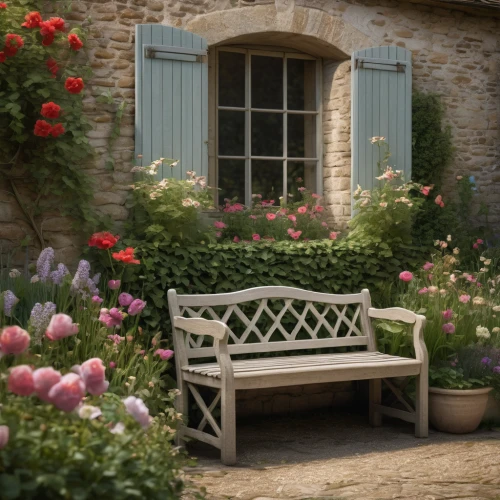 cottage garden,garden bench,giverny,flower boxes,garden furniture,country cottage,french windows,flower basket,flower borders,hanging basket,chaise longue,flower box,flowerbox,outdoor bench,stone bench,provencal life,flower bed,provence,wrought iron,english garden,Photography,General,Natural