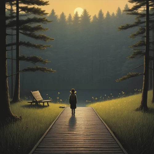 solitude,the woods,forest walk,forest background,the forest,landscape background,game illustration,forest path,boardwalk,forest,pine forest,overlook,wander,forest road,wilderness,sci fiction illustration,evening atmosphere,the path,in the forest,pines,Art,Artistic Painting,Artistic Painting 48