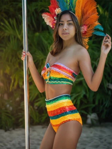 hula,piñata,maracatu,luau,polynesian girl,mexican,latina,farofa,lei,polynesian,olodum,colorful flags,bird of paradise,rainbow flag,rasta flag,two piece swimwear,brazil carnival,sombrero,samba,jamaica