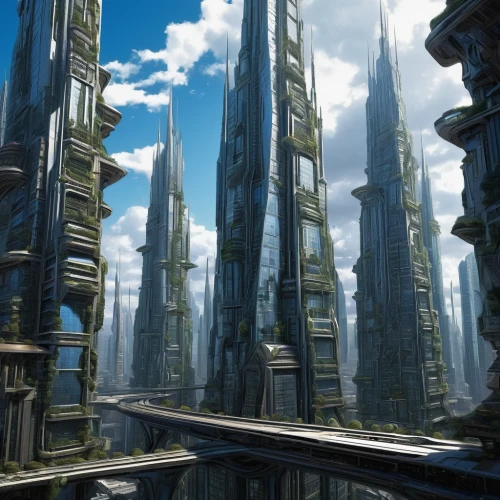 futuristic landscape,futuristic architecture,metropolis,fantasy city,ancient city,skyscraper town,urban towers,high rises,dystopian,skyscrapers,skycraper,sky city,pillars,destroyed city,cityscape,scifi,city blocks,human settlement,sci fi,sci-fi,Illustration,American Style,American Style 01