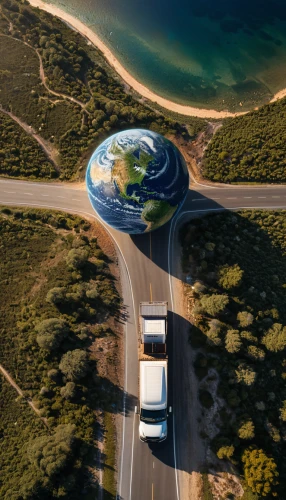 highway roundabout,earth in focus,futuristic landscape,great ocean road,coastal road,road cover in sand,planet earth view,long-distance transport,sky space concept,earth station,aerial view umbrella,little planet,futuristic architecture,highway 1,pacific coast highway,environmental art,terraforming,roundabout,road dolphin,winding roads,Photography,General,Natural