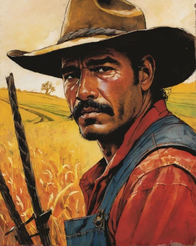 farmworker,farmer,western,american frontier,el capitan,drover,farm workers,agroculture,rifleman,southwestern,western film,agriculture,farmers,seed wheat,gaucho,tobacco bush,farming,game illustration,ranger,amarillo,Illustration,Paper based,Paper Based 12