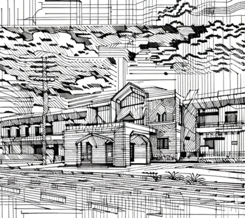house drawing,railroad station,industrial building,school design,sheet drawing,old factory,street plan,kirrarchitecture,old factory building,freight depot,pencil lines,printing house,pen drawing,industrial hall,factory,train station,empty factory,wireframe graphics,train depot,office line art,Design Sketch,Design Sketch,None
