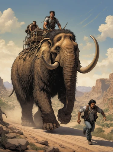 elephant ride,elephants and mammoths,elephant herd,western riding,nomads,camel caravan,animal migration,oxcart,game illustration,digital nomads,cartoon elephants,stagecoach,animals hunting,elephants,buffalo herd,ox cart,monkey gang,mammoth,wild animals crossing,sci fiction illustration,Illustration,American Style,American Style 02