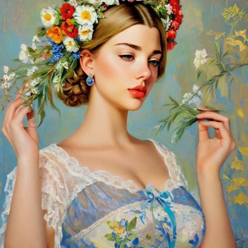 girl in flowers,wreath of flowers,girl in a wreath,beautiful girl with flowers,vintage floral,vintage flowers,floral wreath,blooming wreath,emile vernon,marguerite,vintage woman,kahila garland-lily,splendor of flowers,floral garland,flower garland,beautiful bonnet,flora,flower fairy,vintage art,flower girl