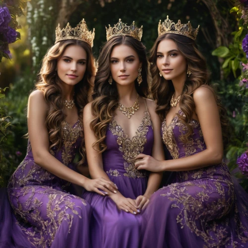 golden lilac,social,princesses,california lilac,crowns,verbena family,the three graces,beautiful photo girls,gold and purple,purple,purple lilac,violet family,valensole,queen crown,brazilian monarchy,three flowers,purple and gold,princess crown,celtic woman,holy three kings,Photography,General,Fantasy