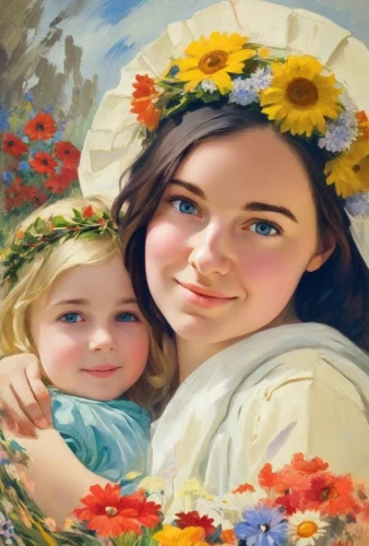 girl in flowers,little girl and mother,flower painting,oil painting,oil painting on canvas,girl picking flowers,girl in a wreath,mother with child,portrait background,photo painting,flower girl,wreath of flowers,mother with children,mother and child,church painting,mother's,the mother and children,flowers png,art painting,child portrait