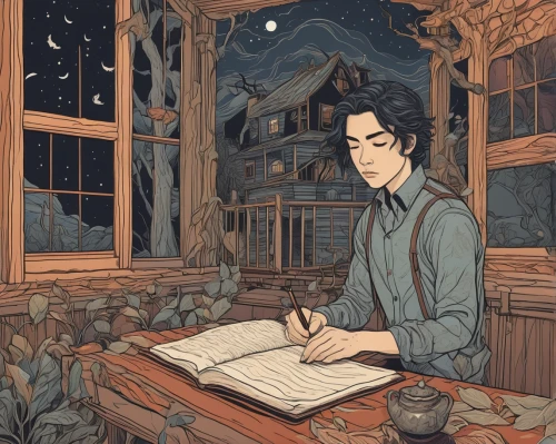 astronomer,coloring,writer,book illustration,writing-book,bookworm,to write,author,apothecary,sci fiction illustration,study room,scholar,colouring,quill pen,write,hand-drawn illustration,chopin,typewriter,writing,candlemaker,Illustration,Japanese style,Japanese Style 15