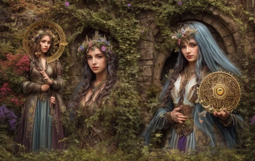 elven forest,celtic woman,druids,fantasy picture,elves,elven,the three magi,fantasy art,holy forest,3d fantasy,thracian,miss circassian,iranian nowruz,fairy forest,wreath of flowers,staves,fantasy portrait,fairies,novruz,celtic queen,Game Scene Design,Game Scene Design,Magical Fantasy