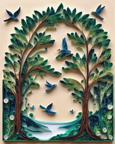 trees with stitching,birds on a branch,blue birds and blossom,birds blue cut glass,birds on branch,bird painting,bird on the tree,paper art,cardstock tree,doves of peace,glass painting,dove of peace,birds in flight,bird in tree,blue leaf frame,celtic tree,wall painting,bird on tree,floral and bird frame,wall panel,Unique,Paper Cuts,Paper Cuts 09