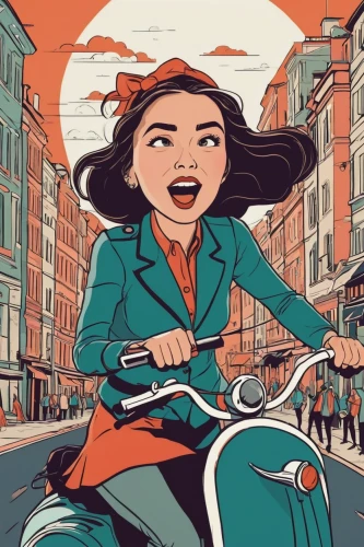 woman bicycle,scooter riding,biking,vespa,vector illustration,bicycle ride,electric scooter,travel woman,bicycle riding,city bike,girl with a wheel,bicycling,cycling,scooters,moped,bike pop art,bike riding,piaggio ciao,girl with speech bubble,bike ride,Illustration,Vector,Vector 06