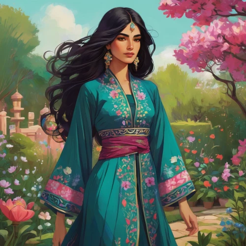 jasmine blossom,iranian nowruz,oriental princess,mulan,jasmine,novruz,jasmine flowers,nowruz,jasmine flower,zoroastrian novruz,hanbok,oriental girl,persian poet,ao dai,a beautiful jasmine,oriental,fantasy portrait,rosa ' amber cover,spring background,girl in flowers,Illustration,Paper based,Paper Based 06