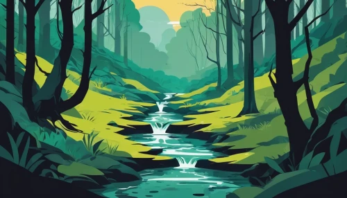 mountain stream,streams,forests,the forests,travel poster,swampy landscape,forest background,forest landscape,the brook,the forest,forest,aaa,brook landscape,cartoon forest,flowing creek,aa,riparian forest,vector illustration,green forest,stream,Illustration,Vector,Vector 01