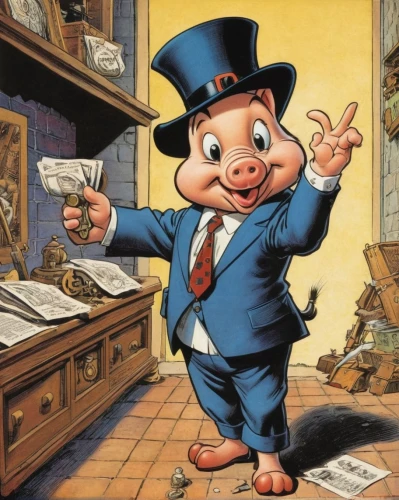 pinocchio,geppetto,piggybank,financial education,pig's trotters,piglet,caricaturist,johnny jump up,jiminy cricket,porker,piggy bank,income tax,financial advisor,glut of money,pig,banker,commercial paper,financial equalization,tax evasion,telegram,Illustration,Retro,Retro 06