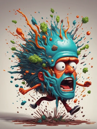 exploding head,abstract cartoon art,splat,rage,frustration,anger,angry,cinema 4d,angry man,exploding,crash,bart,animated cartoon,crashing,frustrated,kids illustration,explode,turmoil,static electricity,game art,Conceptual Art,Daily,Daily 02