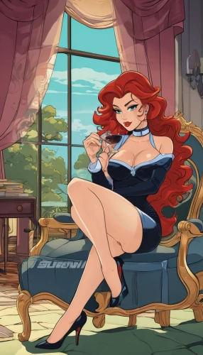 ariel,poker primrose,red-haired,venetia,gardenia,scarlet sail,old elisabeth,elza,the sea maid,merida,cheshire,sapphire,little mermaid,background ivy,nami,sitting,red head,window sill,queen anne,cinderella,Illustration,Japanese style,Japanese Style 07