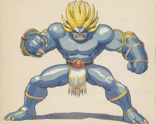 vegeta,nikuman,wolverine,muscle man,goku,skordalia,blue demon,shallot,butomus,greyskull,kame sennin,trunks,ora,takikomi gohan,fighting stance,dragon ball,lotus with hands,toori,dragonball,son goku,Illustration,Retro,Retro 05