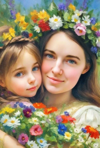 little girl and mother,oil painting on canvas,oil painting,flowers png,girl in flowers,flower painting,photo painting,splendor of flowers,mother with child,children's background,wreath of flowers,mother's,floral greeting card,art painting,stepmother,mother with children,mother and daughter,young women,borage family,portrait background