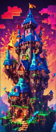 mushroom island,mushroom landscape,colorful city,fairy chimney,volcano,floating island,witch's house,floating islands,citadel,pixel cube,pixel cells,pixel art,fantasy city,knight's castle,cloud mountain,ancient city,colorful spiral,pixels,uninhabited island,fire mountain,Illustration,Realistic Fantasy,Realistic Fantasy 02