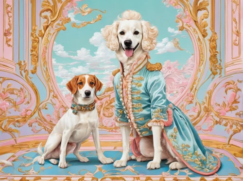 rococo,monarchy,color dogs,king charles spaniel,napoleon iii style,baroque,mozartkugel,two dogs,grand duke,defense,chinese imperial dog,prince and princess,royalty,boy and dog,versailles,mozartkugeln,kennel club,royal,brazilian monarchy,vintage art,Conceptual Art,Fantasy,Fantasy 24