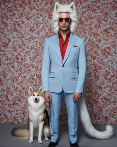 indian spitz,fur clothing,wedding suit,white dog,men's suit,suit actor,color dogs,animals play dress-up,the fur red,furry,cruella de ville,japanese spitz,anthropomorphized animals,formal wear,man's fashion,step and repeat,samoyed,suit trousers,white cat,pomeranian,Photography,Fashion Photography,Fashion Photography 20
