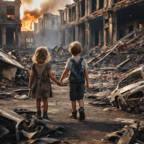 children of war,post-apocalypse,post apocalyptic,eastern ukraine,children's background,environmental destruction,second world war,angels of the apocalypse,lost in war,little boy and girl,apocalyptic,extinction rebellion,photo manipulation,little girls walking,walk with the children,destroyed city,children of uganda,world war,nomadic children,home destruction,Photography,General,Natural