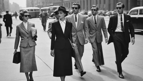 50's style,vintage 1950s,fifties,vintage fashion,1960's,woman in menswear,1950s,model years 1960-63,1950's,60s,mannequin silhouettes,businessmen,white-collar worker,5th avenue,business people,businesswomen,vintage man and woman,1940 women,people walking,suits,Photography,Black and white photography,Black and White Photography 10