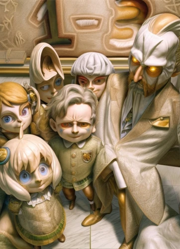 cg artwork,herring family,gnomes at table,scandia gnomes,magnolia family,family portrait,elves,clay figures,marzipan figures,dwarves,parents with children,crying babies,birth of christ,cherubs,families,a family harmony,gnomes,the manger,fathers and sons,dwarfs