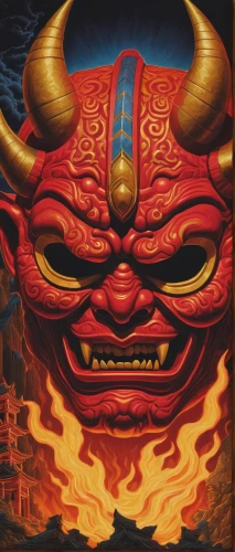 barongsai,buddhist hell,daruma,fire devil,devil,chinese dragon,golden dragon,red lantern,barong,chinese horoscope,lake of fire,devil wall,samurai,qi-gong,dragon fire,satan,hell,chinese icons,china,demon,Illustration,Retro,Retro 16