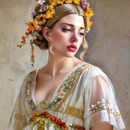 emile vernon,girl in a wreath,beautiful girl with flowers,girl in flowers,jessamine,wreath of flowers,vintage woman,floral wreath,romantic portrait,young woman,vintage art,floral garland,italian painter,vintage female portrait,flower garland,bouguereau,fantasy portrait,aphrodite,vintage girl,portrait of a girl
