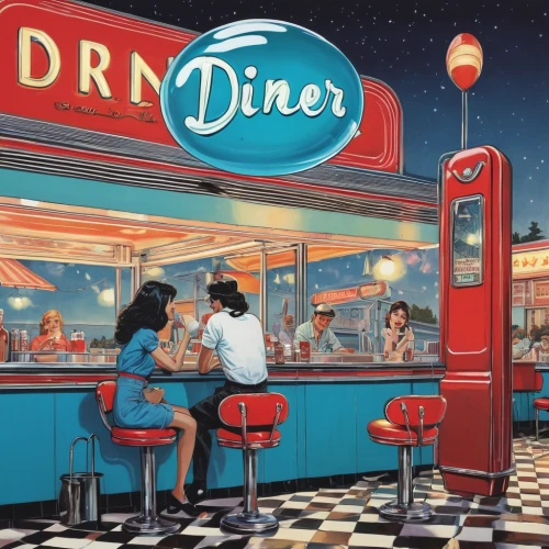 retro diner,drive in restaurant,diner,soda fountain,soda shop,fast food restaurant,ice cream parlor,dining,red robin,restaurants,drive-in,new york restaurant,star kitchen,dine,a restaurant,fine dining restaurant,honeymoon,kids' meal,ice cream shop,fifties,Illustration,Black and White,Black and White 16