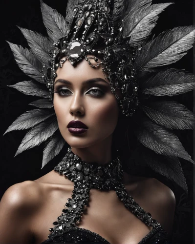 feather headdress,headdress,headpiece,indian headdress,black swan,black feather,queen of the night,feather jewelry,crow queen,gothic fashion,black angel,dark angel,crowning,crown-of-thorns,venetian mask,feathers,masquerade,black rose,adornments,bridal accessory,Photography,Black and white photography,Black and White Photography 11