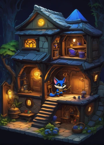 tavern,witch's house,scandia gnome,treasure house,small house,little house,ancient house,small cabin,traditional house,crooked house,fairy house,bird house,log home,scandia gnomes,nest workshop,treehouse,cabin,cottage,wood doghouse,house in the forest,Illustration,Japanese style,Japanese Style 20