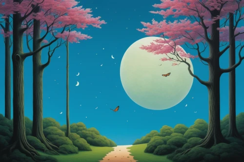 hanging moon,background vector,moons,fairy world,game illustration,spring equinox,fairy forest,big moon,cartoon video game background,fantasy picture,moon phase,world digital painting,sci fiction illustration,dream world,fairies aloft,children's background,earth rise,cartoon forest,moon and star background,phase of the moon,Art,Artistic Painting,Artistic Painting 06