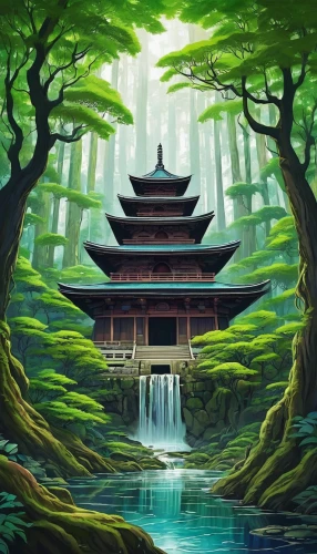 asian architecture,hall of supreme harmony,world digital painting,chinese temple,tsukemono,chinese architecture,hanging temple,japan landscape,kyoto,water palace,japanese background,forbidden palace,ancient city,cartoon video game background,water lotus,japanese architecture,oriental,chinese background,landscape background,oriental painting,Illustration,Paper based,Paper Based 10
