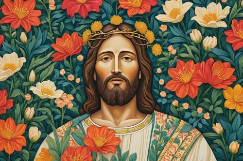 flower crown of christ,flowers png,easter background,jonquils,crown of thorns,flower of the passion,crown-of-thorns,saint patrick,the son of lilium persicum,floral background,flower background,church painting,flower painting,christ star,pentecost carnation,christ feast,jesus figure,jesus christ and the cross,khokhloma painting,spring crown,Illustration,Realistic Fantasy,Realistic Fantasy 11