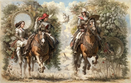 cavalry,andalusians,hunting scene,two-horses,horse riders,khokhloma painting,carabinieri,man and horses,horseback,mounted police,western riding,horsemen,cossacks,musketeers,horses,stagecoach,arabian horses,equine half brothers,three kings,christmas caravan,Game Scene Design,Game Scene Design,Renaissance