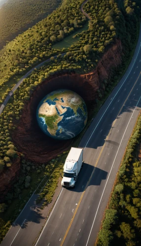 highway roundabout,terraforming,earth in focus,environmental art,earth,the earth,tiny world,mother earth,love earth,long-distance transport,volkswagen crafter,environmentally sustainable,greenhouse gas emissions,carbon footprint,sustainable car,volvo cars,futuristic landscape,ecological footprint,small planet,earth day,Photography,General,Natural