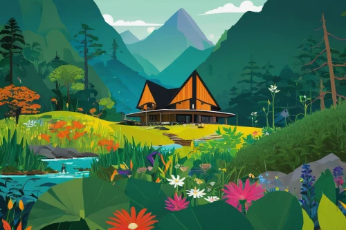 mountain huts,house in mountains,house in the mountains,the cabin in the mountains,background vector,salt meadow landscape,alpine meadows,mountain hut,house in the forest,home landscape,log cabin,landscape background,travel poster,summer cottage,alpine meadow,mountain meadow,alpine village,campsite,mountain scene,mountain village,Illustration,Vector,Vector 13