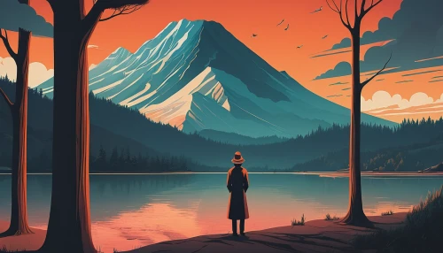 evening lake,pines,wander,wilderness,mountainlake,mountain lake,mountains,forest,mountain sunrise,landscape background,mountain,forest background,high landscape,overlook,landscapes,lake,world digital painting,emerald lake,nationalpark,sugar pine,Illustration,Vector,Vector 05