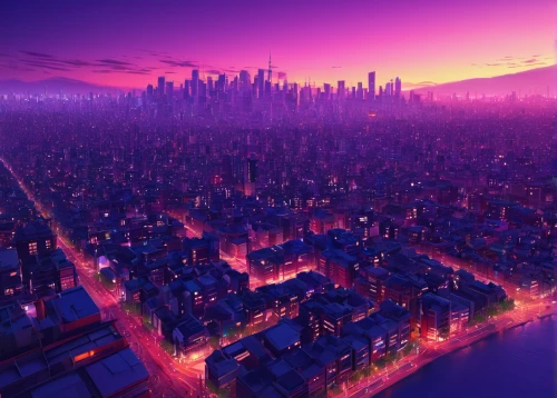 dusk background,fantasy city,city at night,evening city,black city,tokyo city,city lights,colorful city,city in flames,cityscape,metropolis,cities,city cities,urbanization,citylights,destroyed city,big city,city trans,post-apocalyptic landscape,the city,Illustration,Japanese style,Japanese Style 12