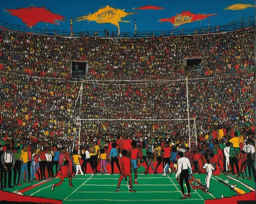 ghana,stadium falcon,playing field,football fans,football field,eight-man football,futebol de salão,sports wall,soccer world cup 1954,football stadium,oil on canvas,football pitch,senegal,athletic field,sports game,six-man football,oil painting on canvas,soccer-specific stadium,benin,football,Art,Artistic Painting,Artistic Painting 51