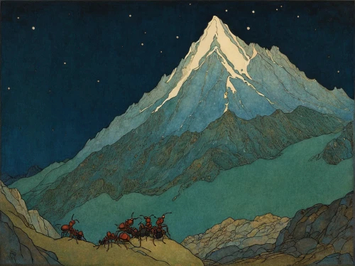 mountain scene,mountain spirit,the spirit of the mountains,karakoram,alpine crossing,mount,mountain,sleigh ride,mountain landscape,mountain peak,mountain slope,mountain guide,watzmann,mountains,mount iide,moutains,high mountains,mitre peak,the star of bethlehem,the landscape of the mountains,Illustration,Retro,Retro 17