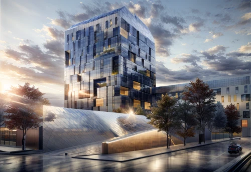 glass facade,mixed-use,appartment building,3d rendering,metal cladding,cubic house,sky apartment,modern architecture,apartment building,apartment block,new housing development,modern building,multistoreyed,kirrarchitecture,archidaily,residential tower,building honeycomb,new building,urban landscape,arq